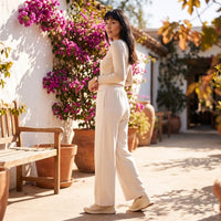Pantalón Sport Palazzo Pretina Elasticada Beige lifestyle