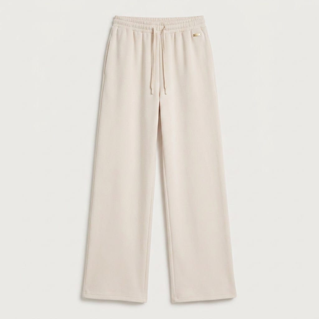 Pantalón Sport Palazzo Pretina Elasticada Beige en plano