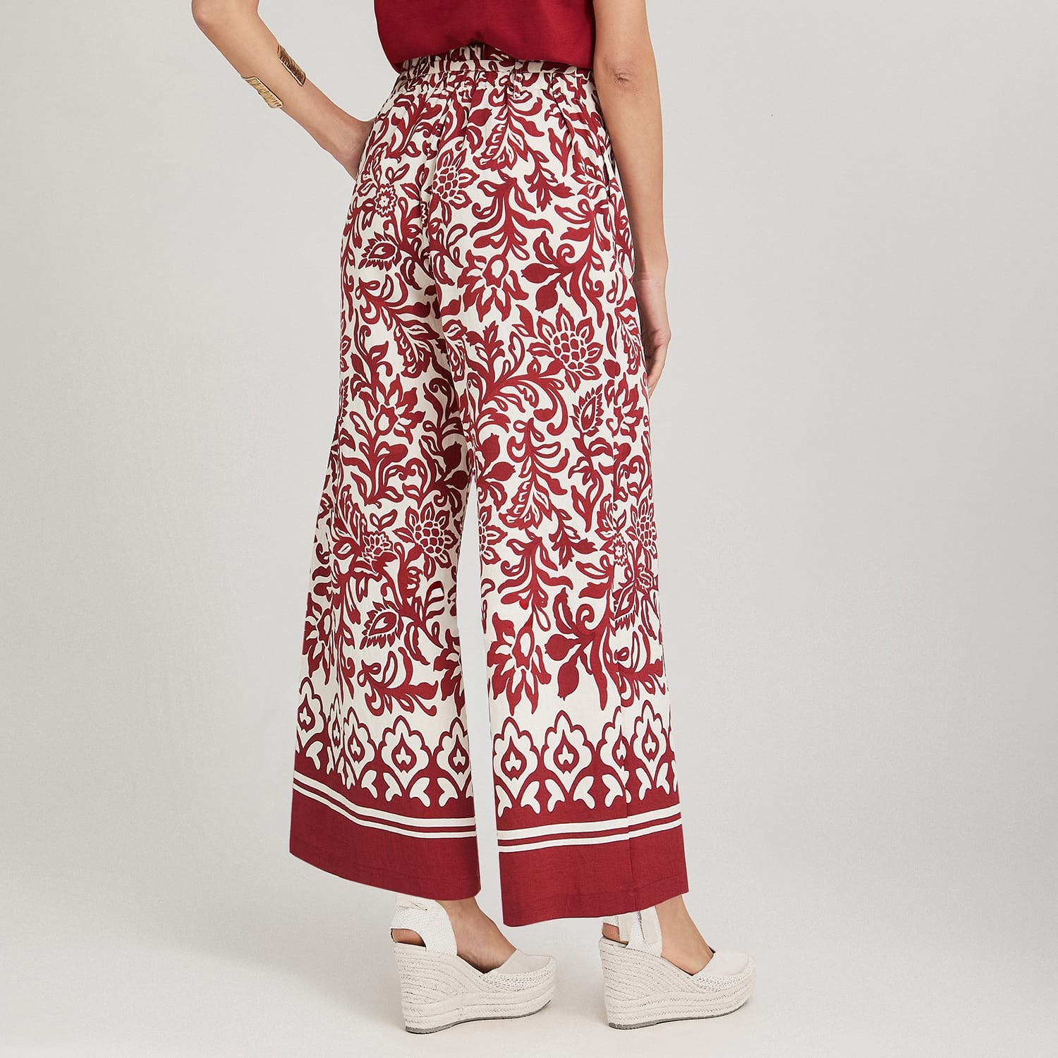 Pantalón Sport Culotte Estampado con Amarra en Cintura Beige