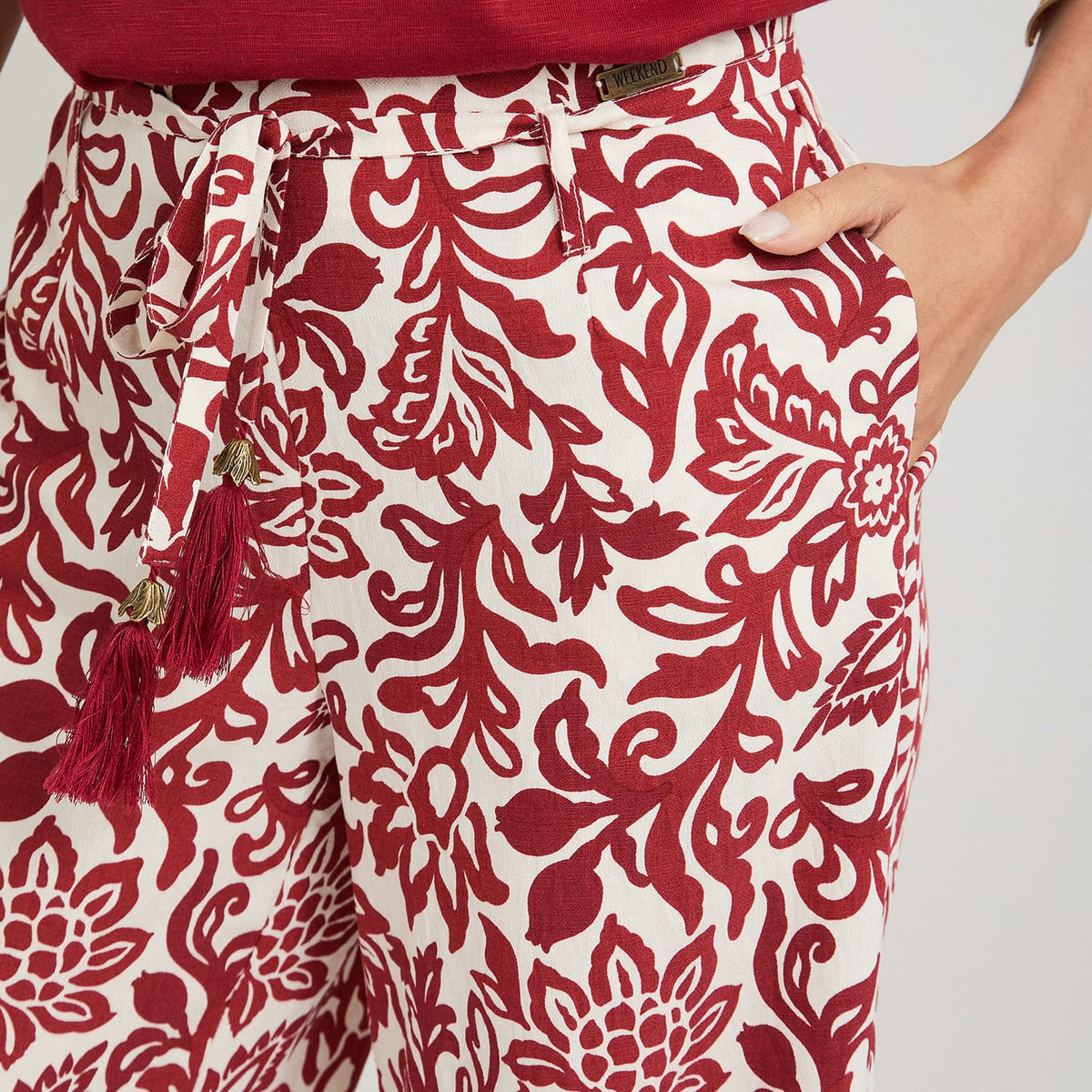 Pantalón Sport Culotte Estampado con Amarra en Cintura Beige