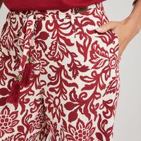 Pantalón Sport Culotte Estampado con Amarra en Cintura Beige