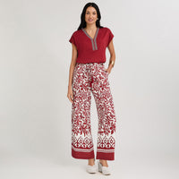 Pantalón Sport Culotte Estampado con Amarra en Cintura Beige