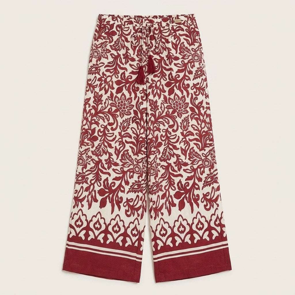 Pantalón Sport Culotte Estampado con Amarra en Cintura Beige en plano