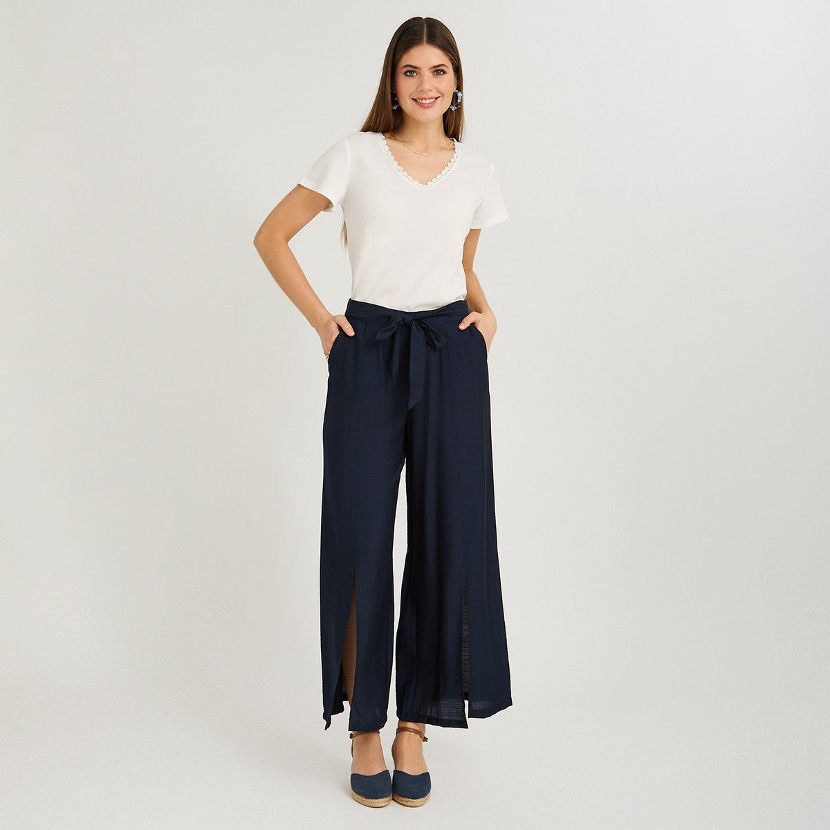 Pantalón Sport Cullote con Amarra Azul