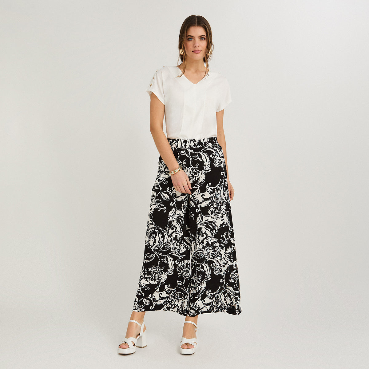 Pantalón Sport Palazzo Estampado Negro