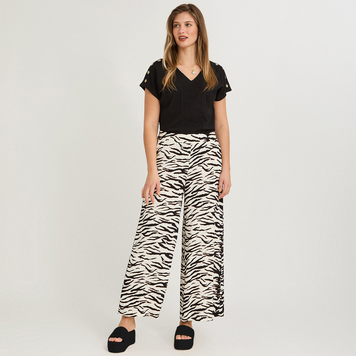 Pantalón Sport Palazzo Estampado Crudo
