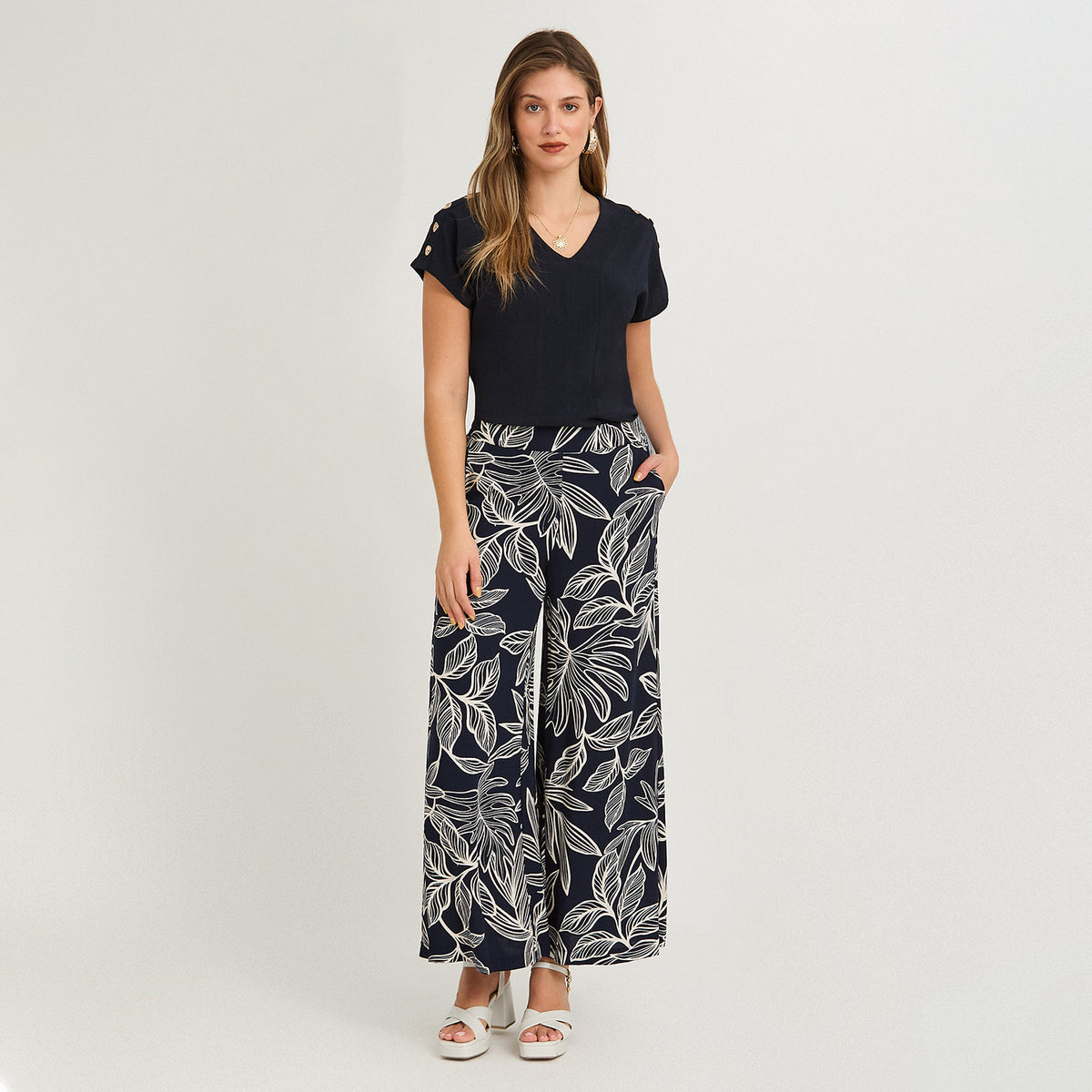 Pantalón Sport Palazzo Estampado Azul