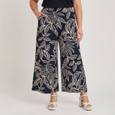 Pantalón Sport Palazzo Estampado Azul en modelo plus size