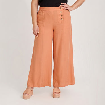 Pantalón Sport Palazzo de Lyocell Terracota en modelo plus size