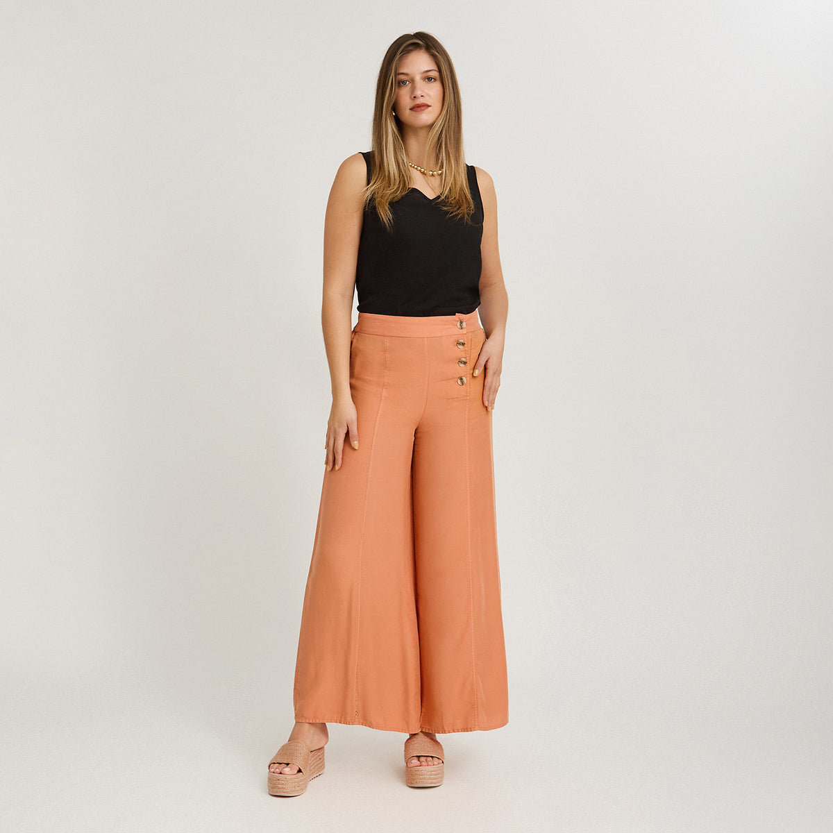 Pantalón Sport Palazzo de Lyocell Café