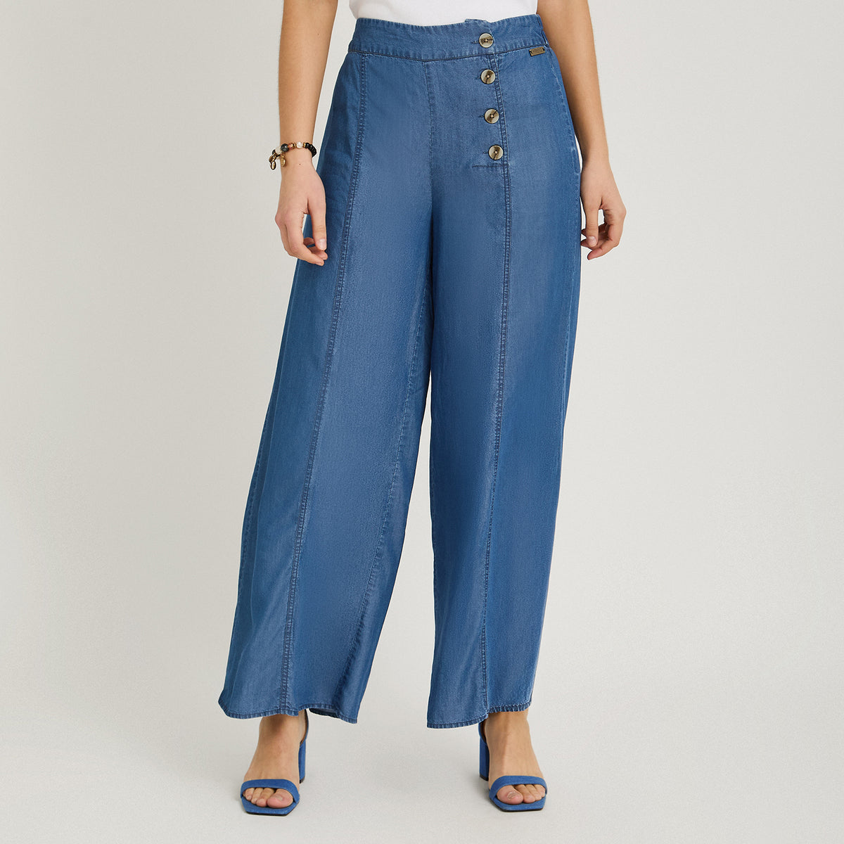 Pantalón Sport Palazzo de Lyocell Azul