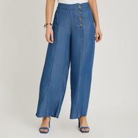 Pantalón Sport Palazzo de Lyocell Azul