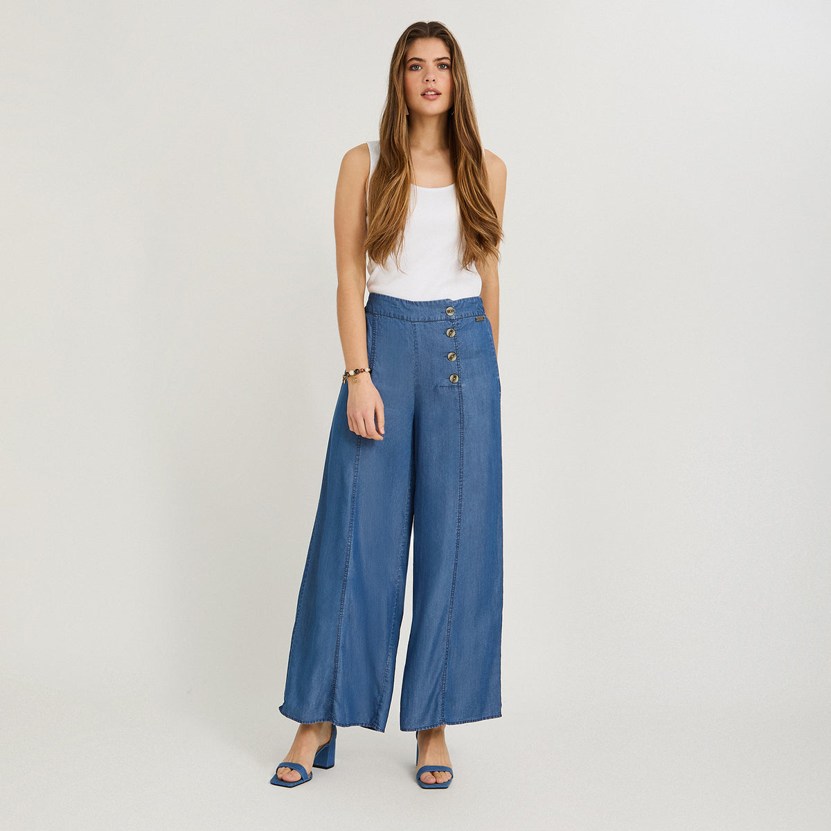 Pantalón Sport Palazzo de Lyocell Azul