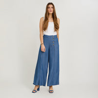 Pantalón Sport Palazzo de Lyocell Azul