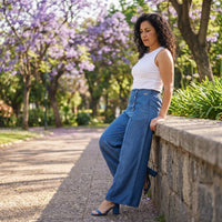Pantalón Sport Palazzo de Lyocell Azul lifestyle