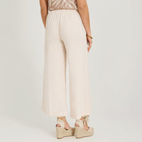 Pantalón Sport Culotte de Lino con Cinturón Beige