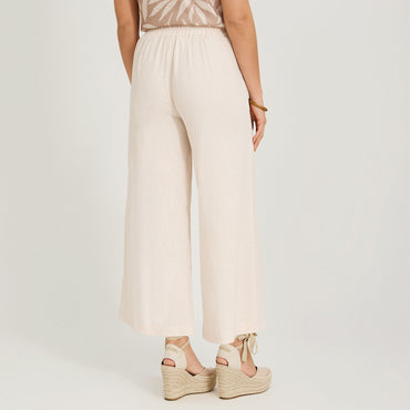 Pantalón Sport Culotte de Lino con Cinturón Beige
