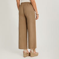 Pantalón Sport Culotte de Lino con Cinturón Taupe