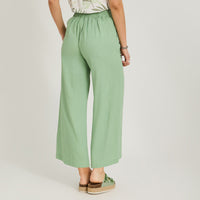 Pantalón Sport Culotte de Lino con Cinturón Verde