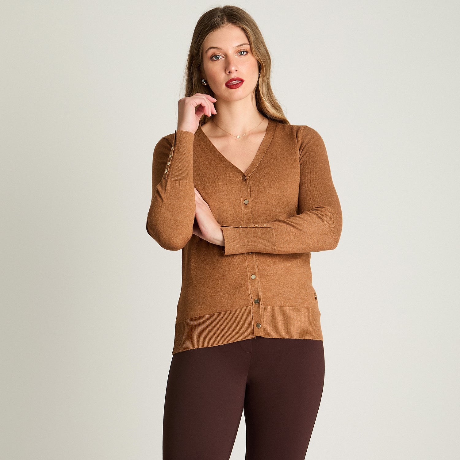 Cardigan Manga Larga Camel Lorenzo Di Pontti