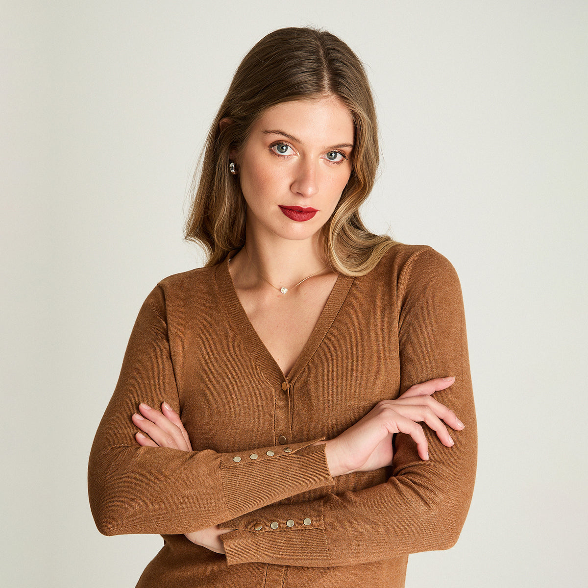 Cardigan Manga Larga Camel Lorenzo Di Pontti