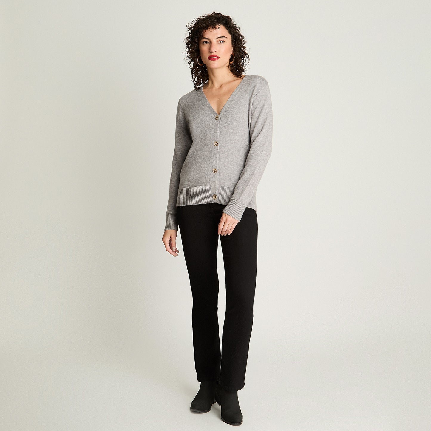 Cardigan Cuello V Básico Gris Curvi