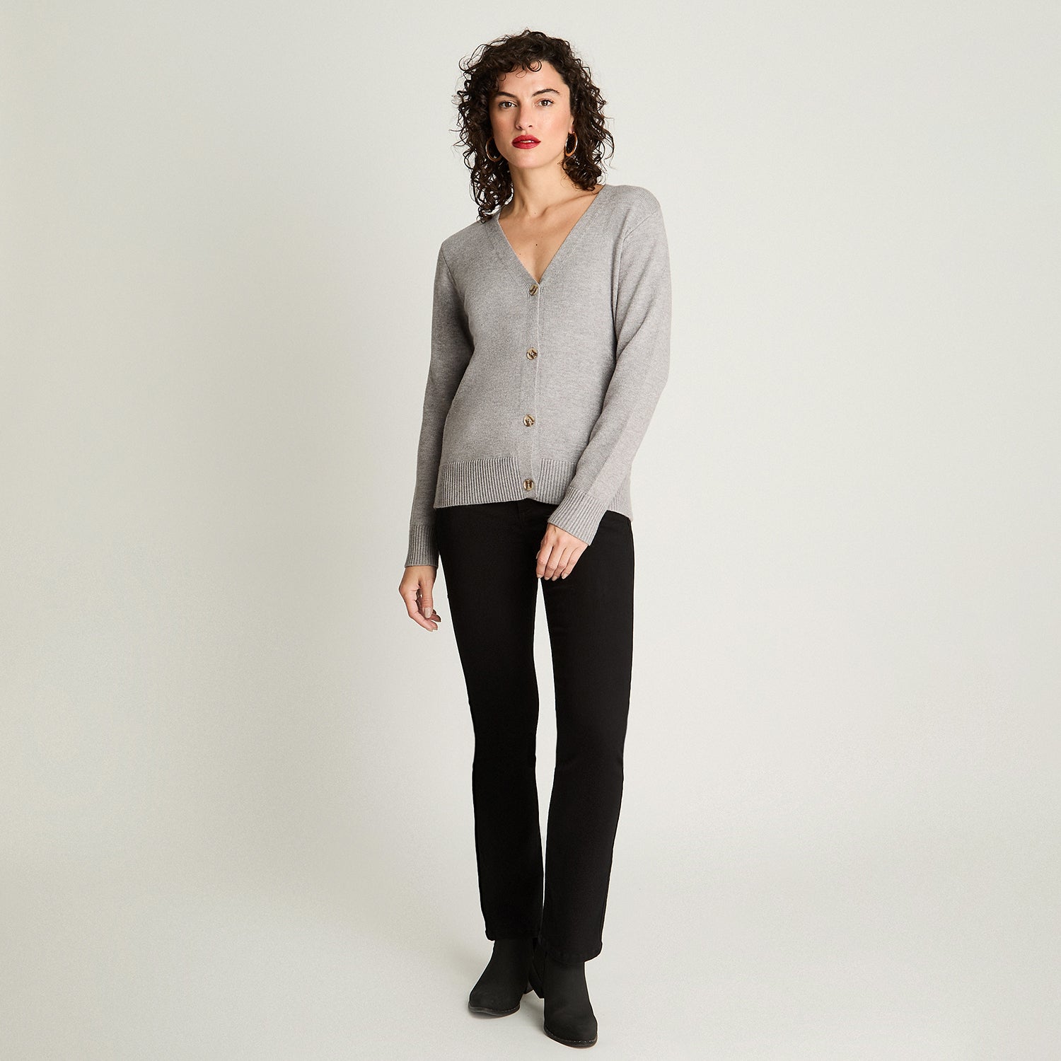 Cardigan Cuello V Básico Gris Curvi