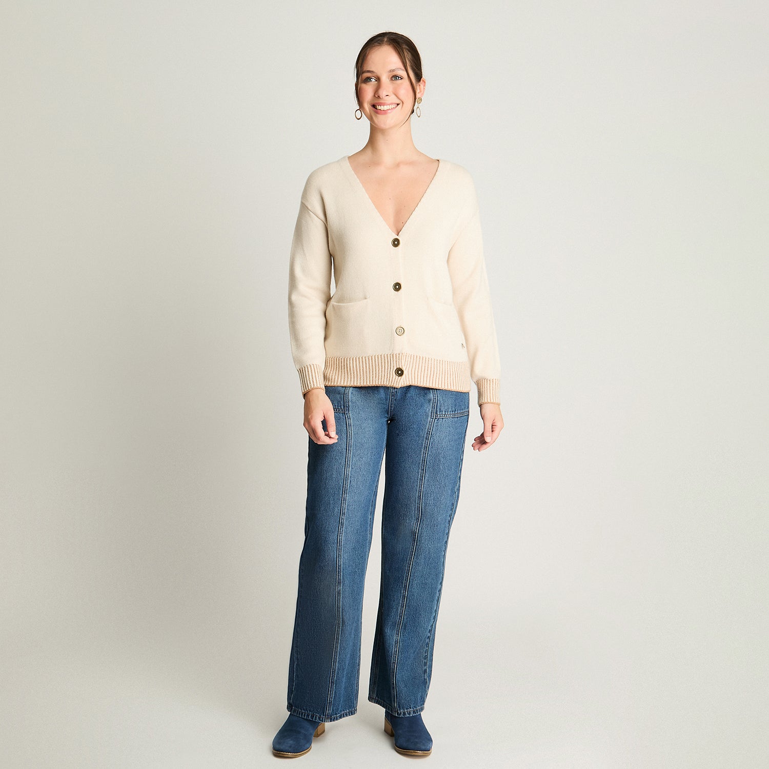 Cardigan Detalles De Lurex Beige Curvi