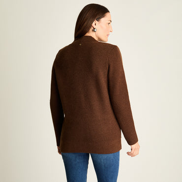 Cardigan Mix Fabric Con Aplicación De Suede Bonded , Y Bolsillos Delanteros Café