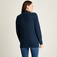 Cardigan Mix Fabric Con Aplicación De Suede Bonded , Y Bolsillos Delanteros Azul