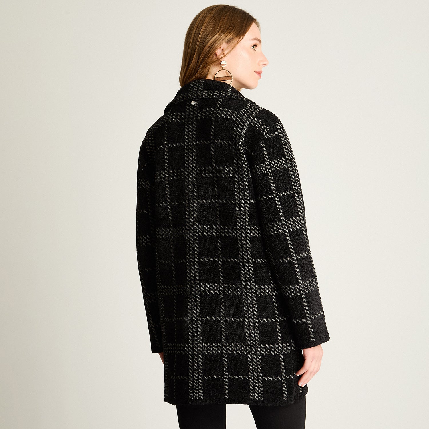 Abrigo Tejido Chenille Con Bolsillos Negro