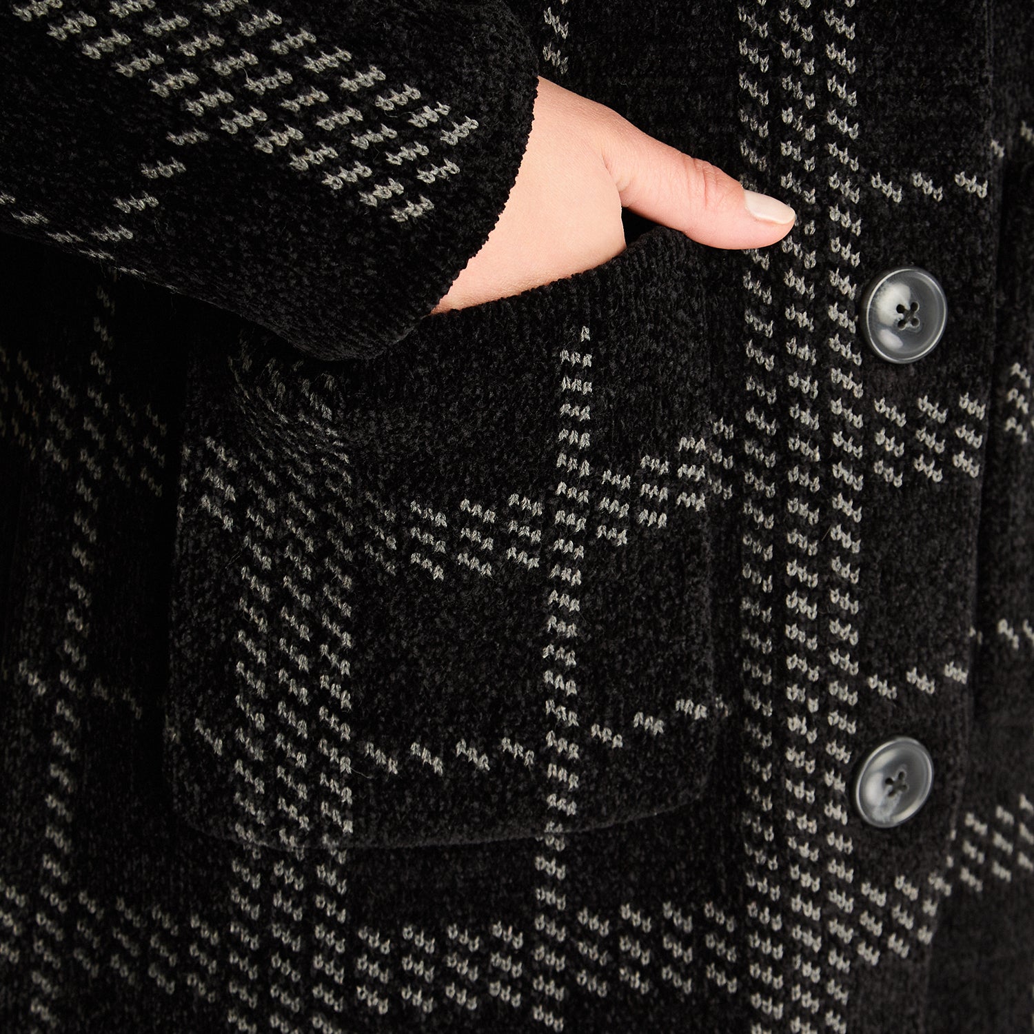 Abrigo Tejido Chenille Con Bolsillos Negro