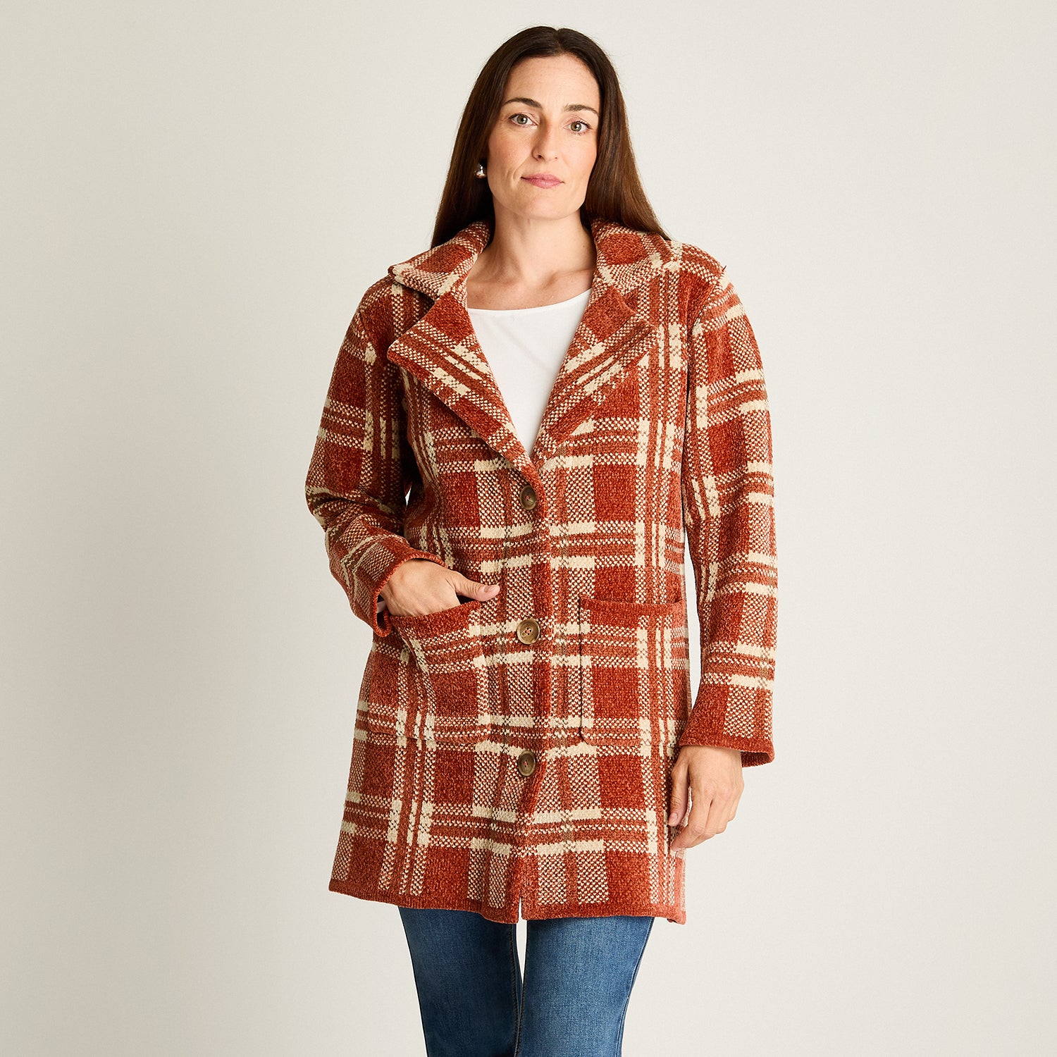 Abrigo Tejido Chenille Con Bolsillos Camel