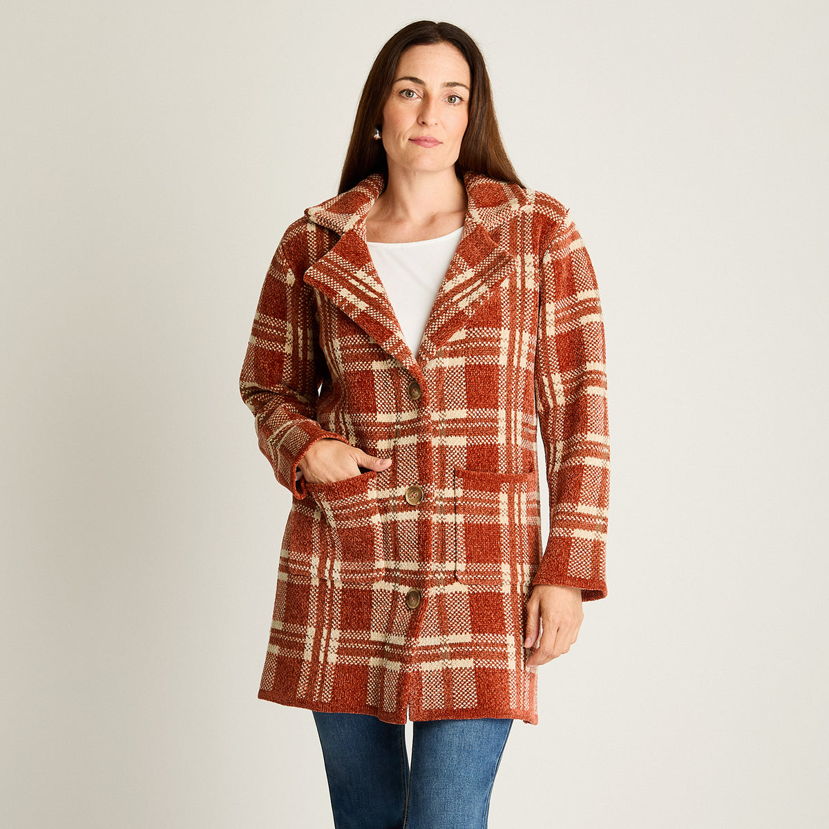 Abrigo Tejido Chenille Con Bolsillos Camel