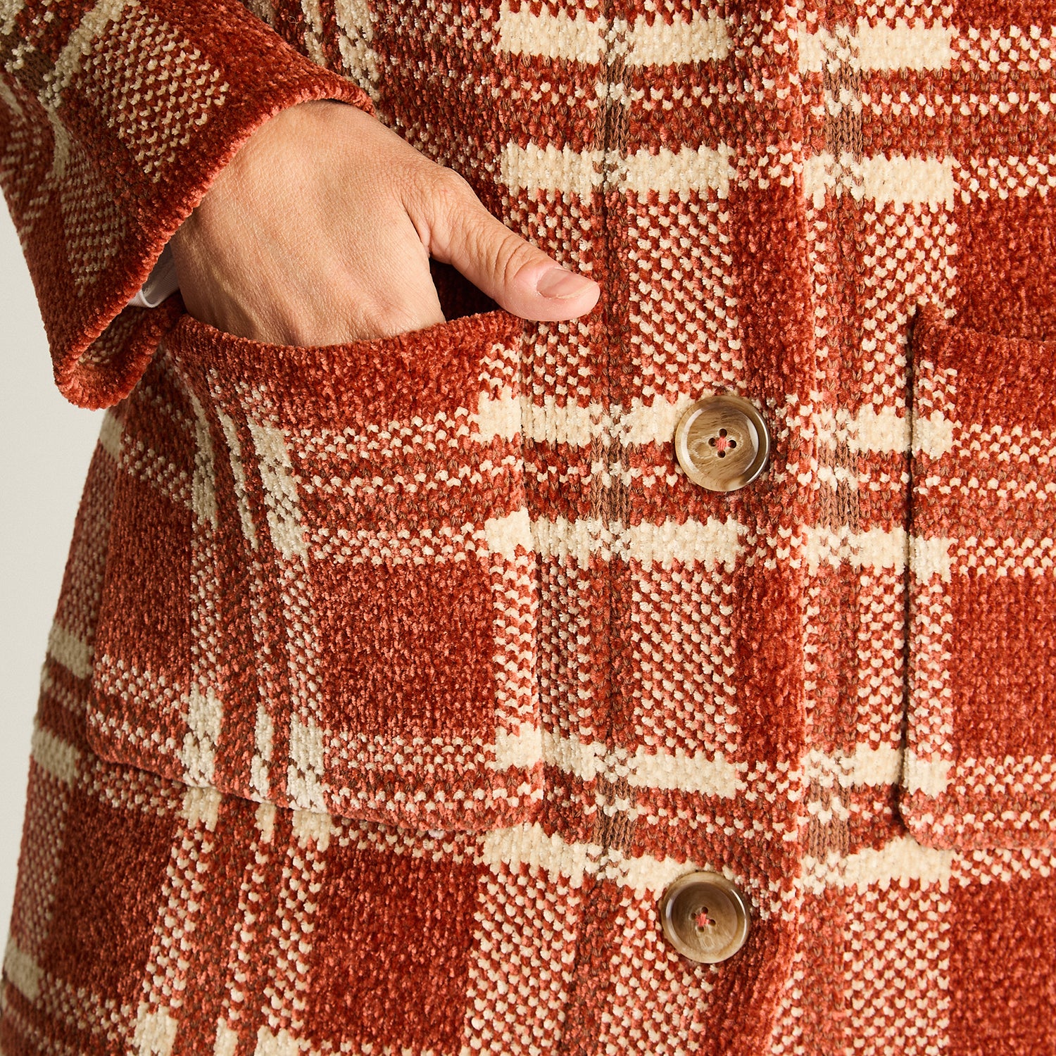 Abrigo Tejido Chenille Con Bolsillos Camel