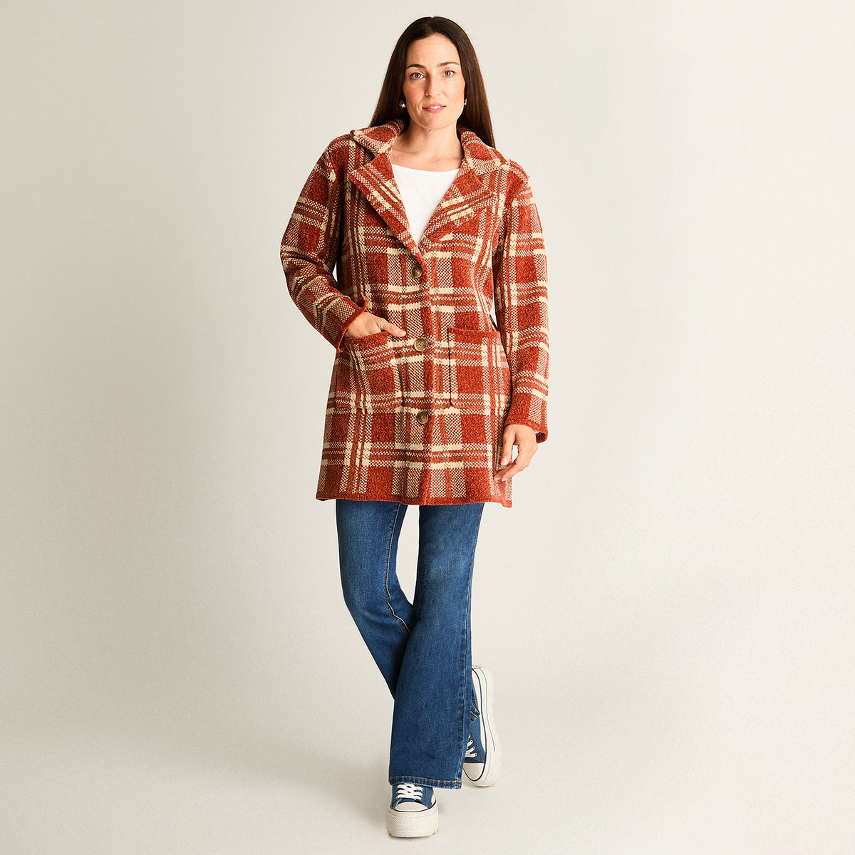 Abrigo Tejido Chenille Con Bolsillos Camel