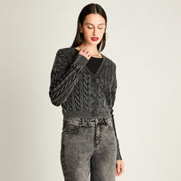 Cardigan Trenzado Con Botones Gris
