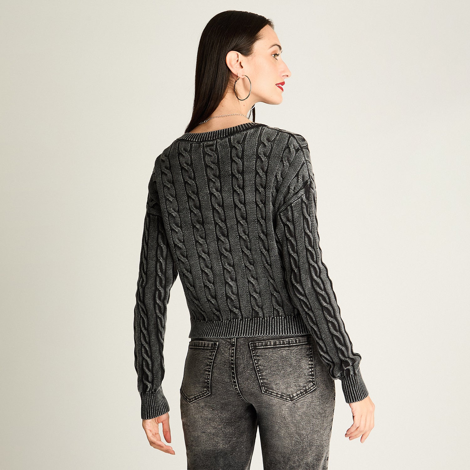 Cardigan Trenzado Con Botones Gris