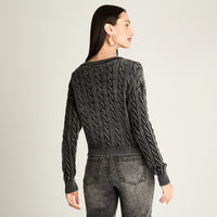 Cardigan Trenzado Con Botones Gris