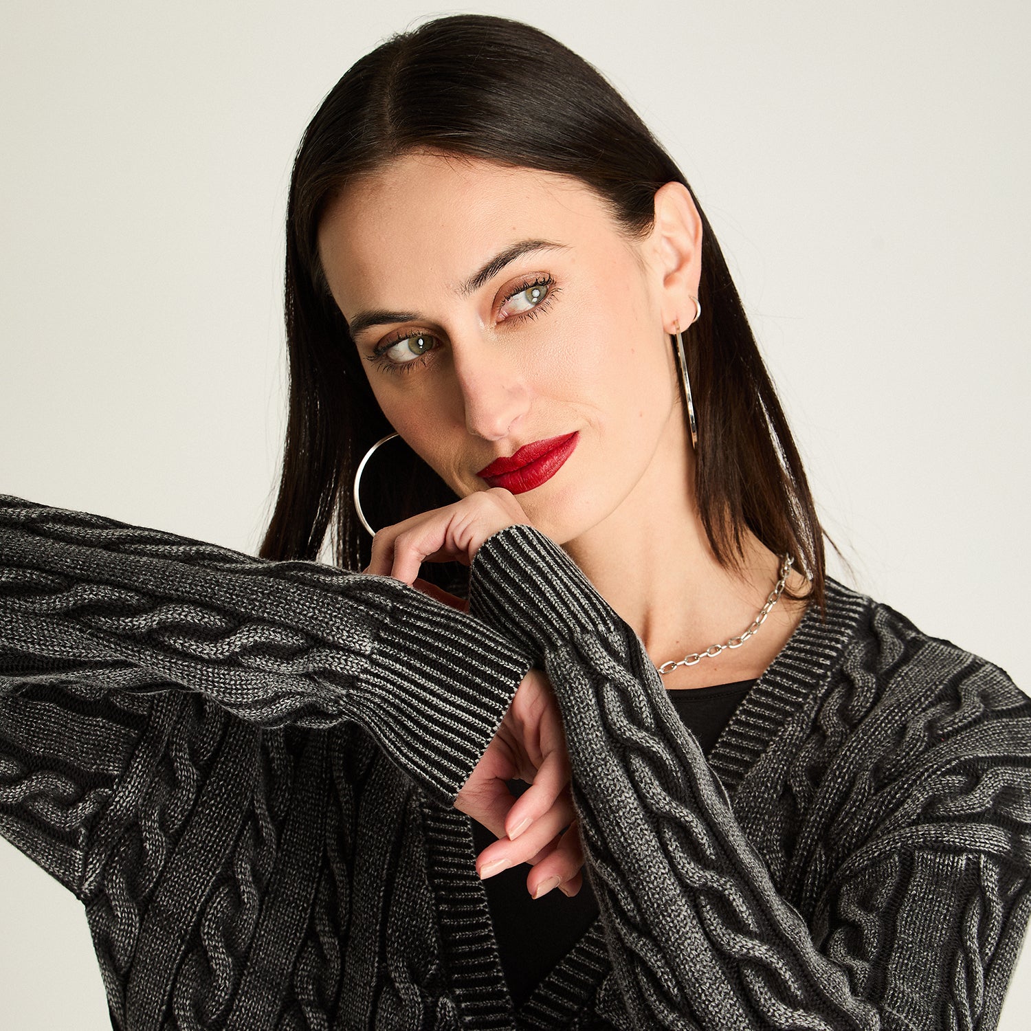 Cardigan Trenzado Con Botones Gris