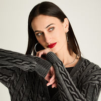 Cardigan Trenzado Con Botones Gris