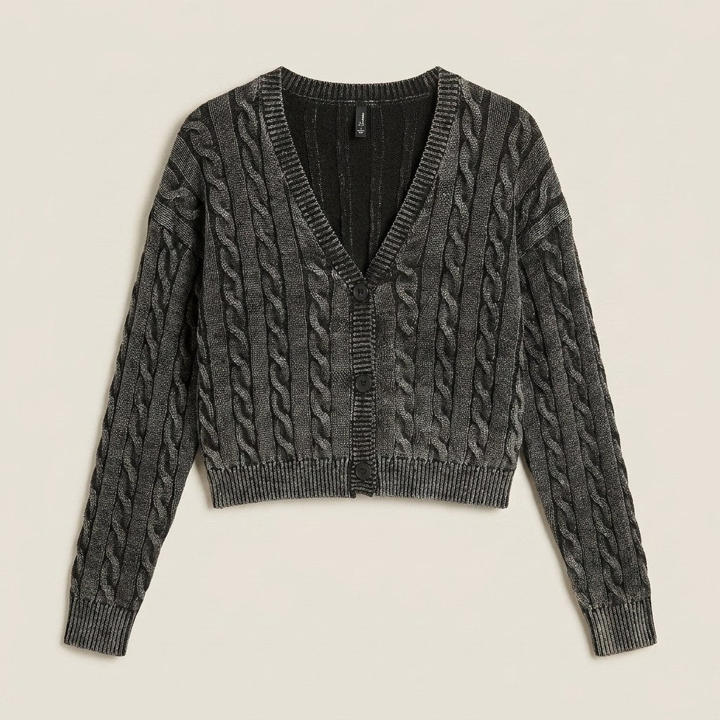 Cardigan Trenzado Con Botones Gris en plano