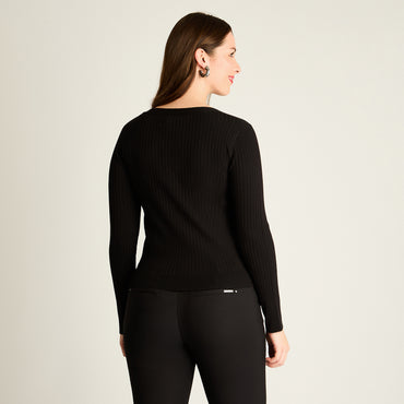 Cardigan Negro Manga Larga Elasticidad Media Sin Forro Calce Normal
