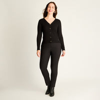 Cardigan Negro Manga Larga Elasticidad Media Sin Forro Calce Normal
