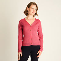 Cardigan Rosado Manga Larga Elasticidad Media Sin Forro Calce Normal