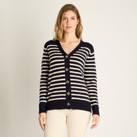 Cardigan Azul Manga Larga Elasticidad Media Sin Forro Calce Holgado