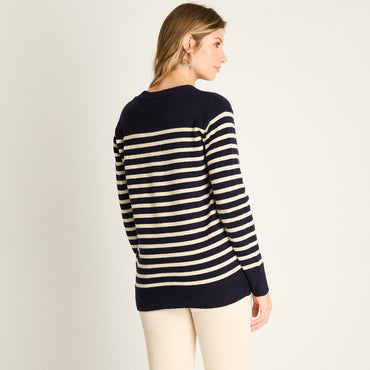 Cardigan Azul Manga Larga Elasticidad Media Sin Forro Calce Holgado
