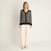 Cardigan Azul Manga Larga Elasticidad Media Sin Forro Calce Holgado