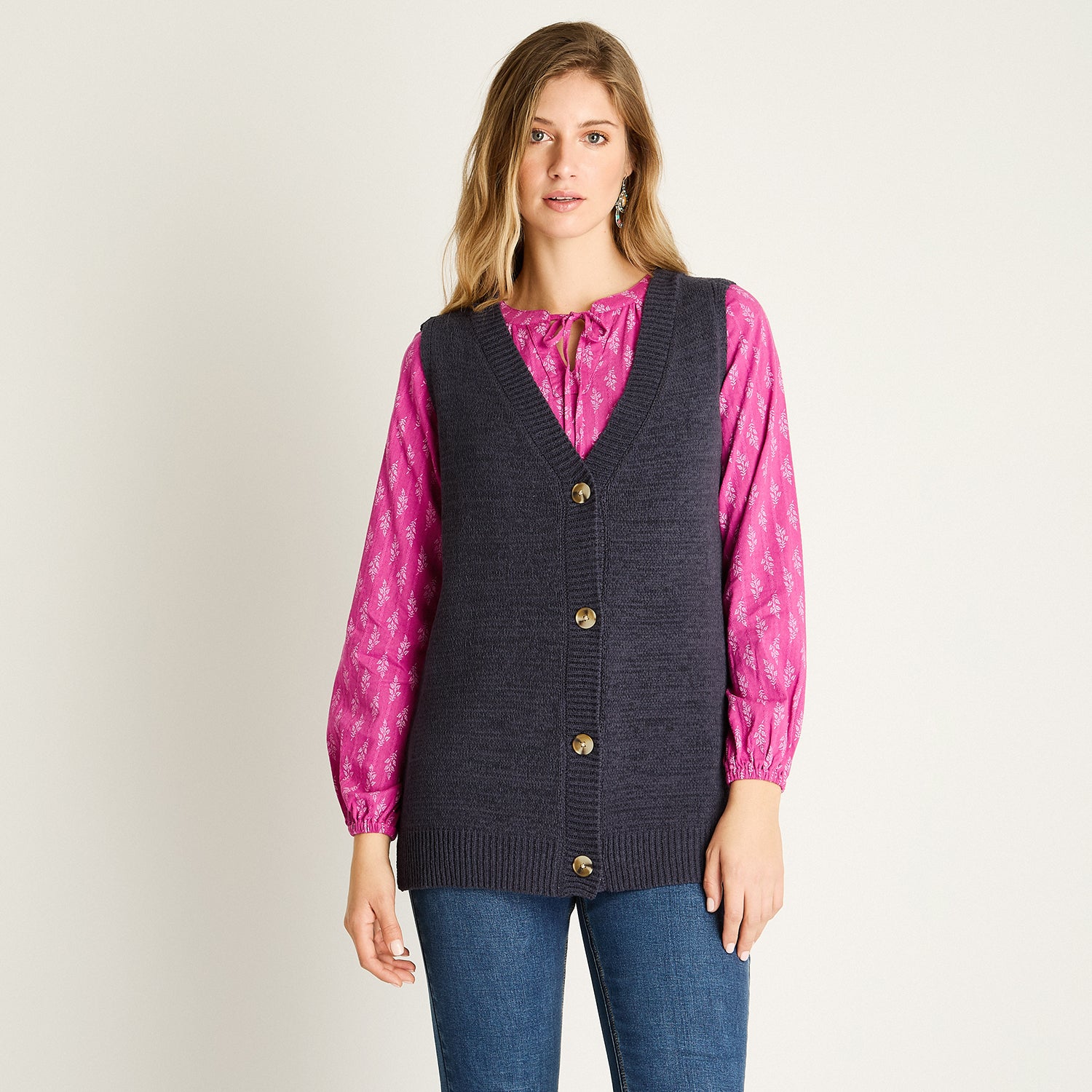 Chaleco Cardigan Azul Sin Mangas