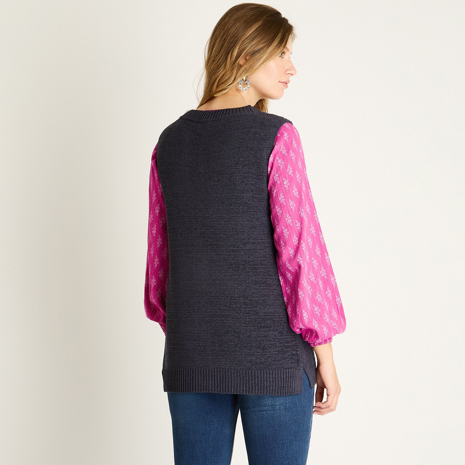 Chaleco Cardigan Azul Sin Mangas